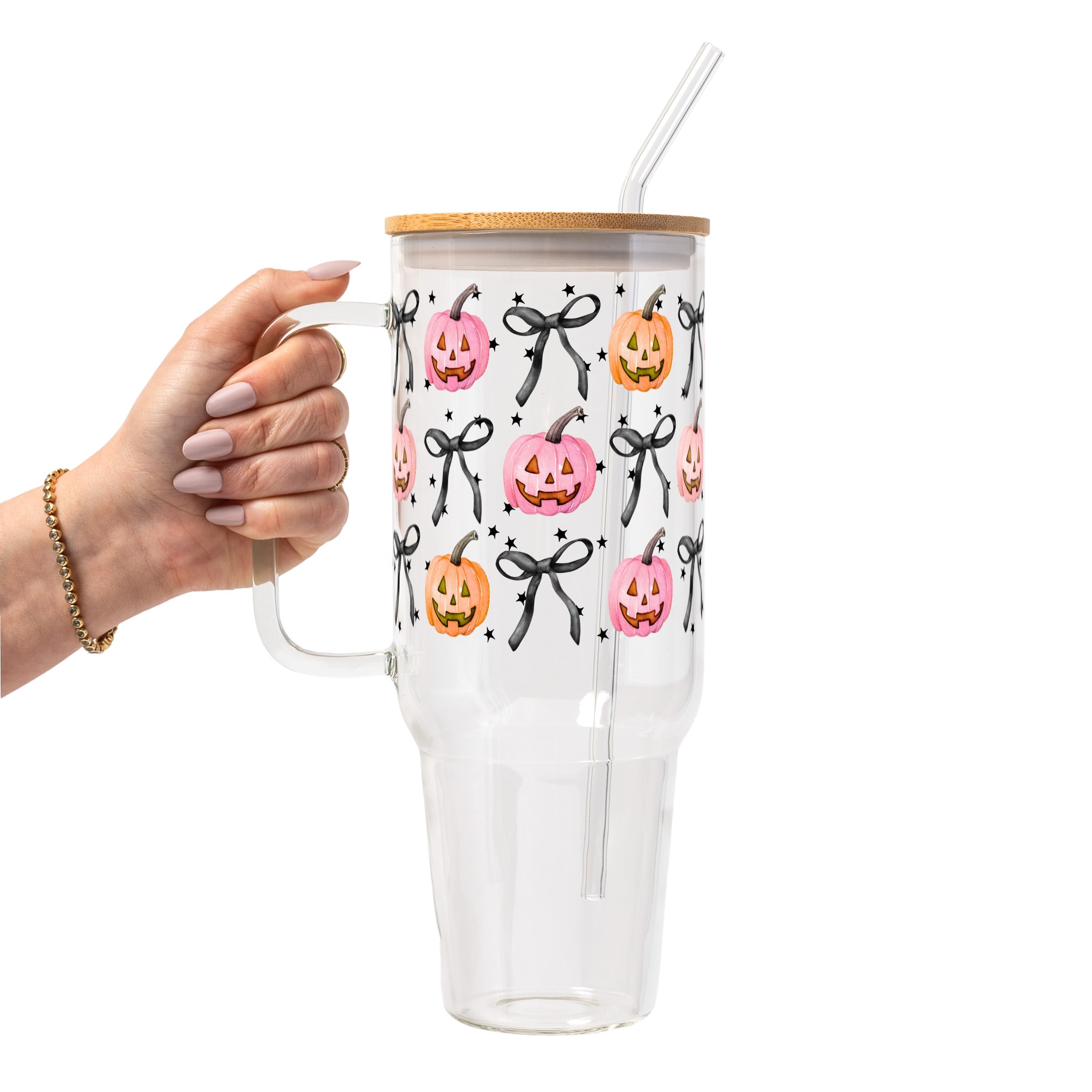 Halloween Coquette Pumpkins Glass Cup
