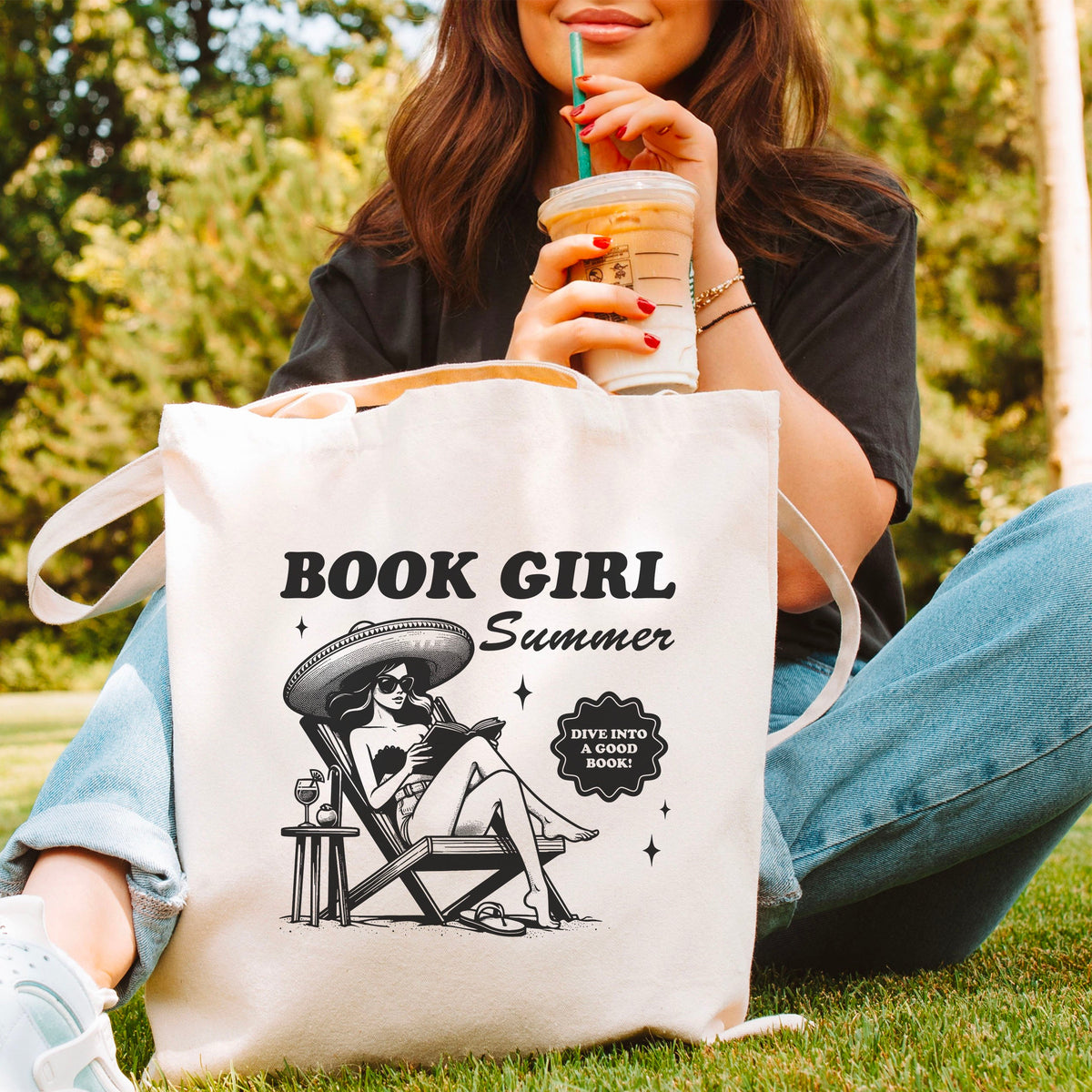 Book Girl Summer Canvas Tote Bag