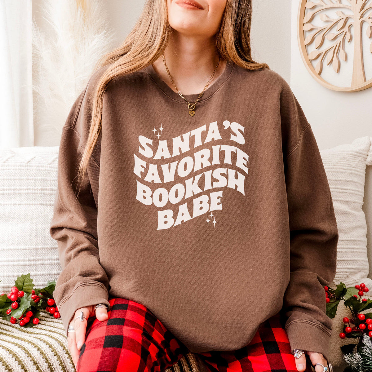 Santa’s Favorite Bookish Babe Lightweight Comfort Colors Sweatshirt