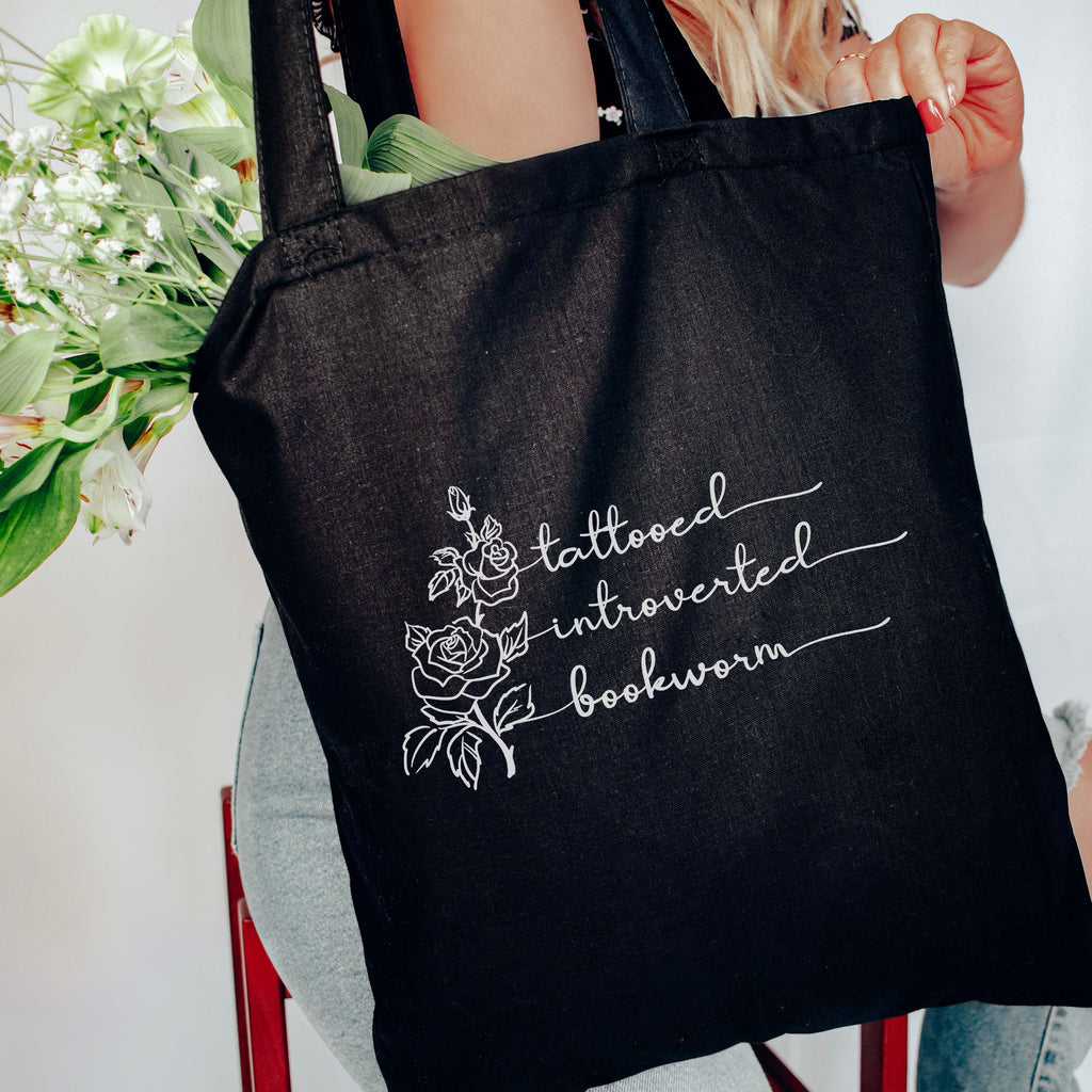 Tattooed Introverted Bookworm Canvas Tote Bag