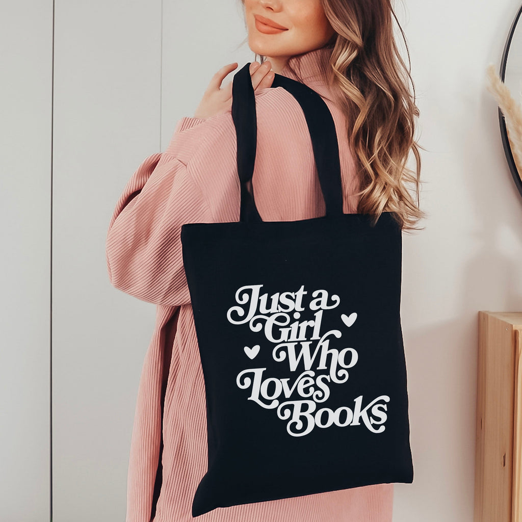 Just a Girl Who Loves Books Canvas Tote Bag | Aesthetic Bookish Bag for Readers and Bibliophiles