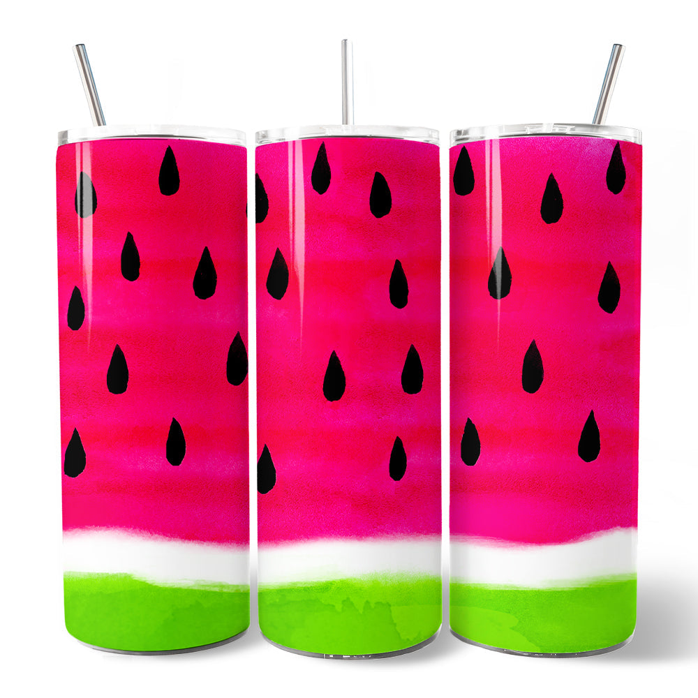 Watermelon Slice Pattern 20oz Personalized Tumbler With Lid and Stainless Steel Straw, Fun Summer Fruit Gift Cup