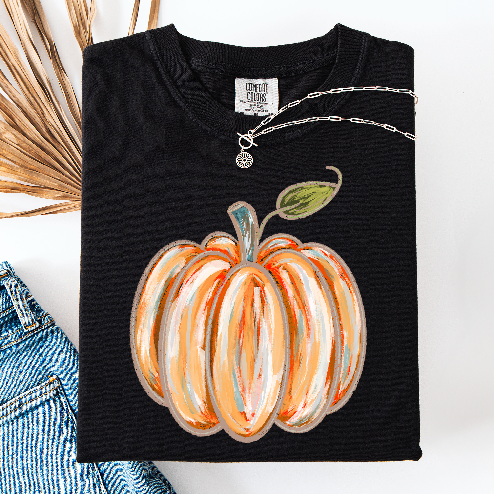 Watercolor Pumpkin Halloween Autumn Fall Cozy Vintage-Inspired Artwork For Seasonal Wardrobe Comfort Colors Tee
