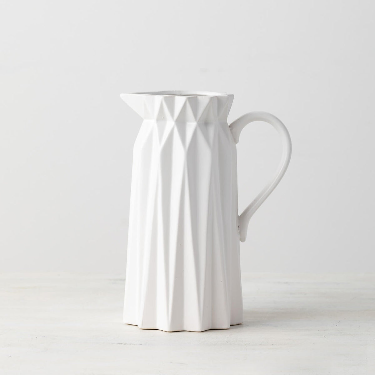 White Origami Geometric Pitcher Vase 9" - Modern Ceramic