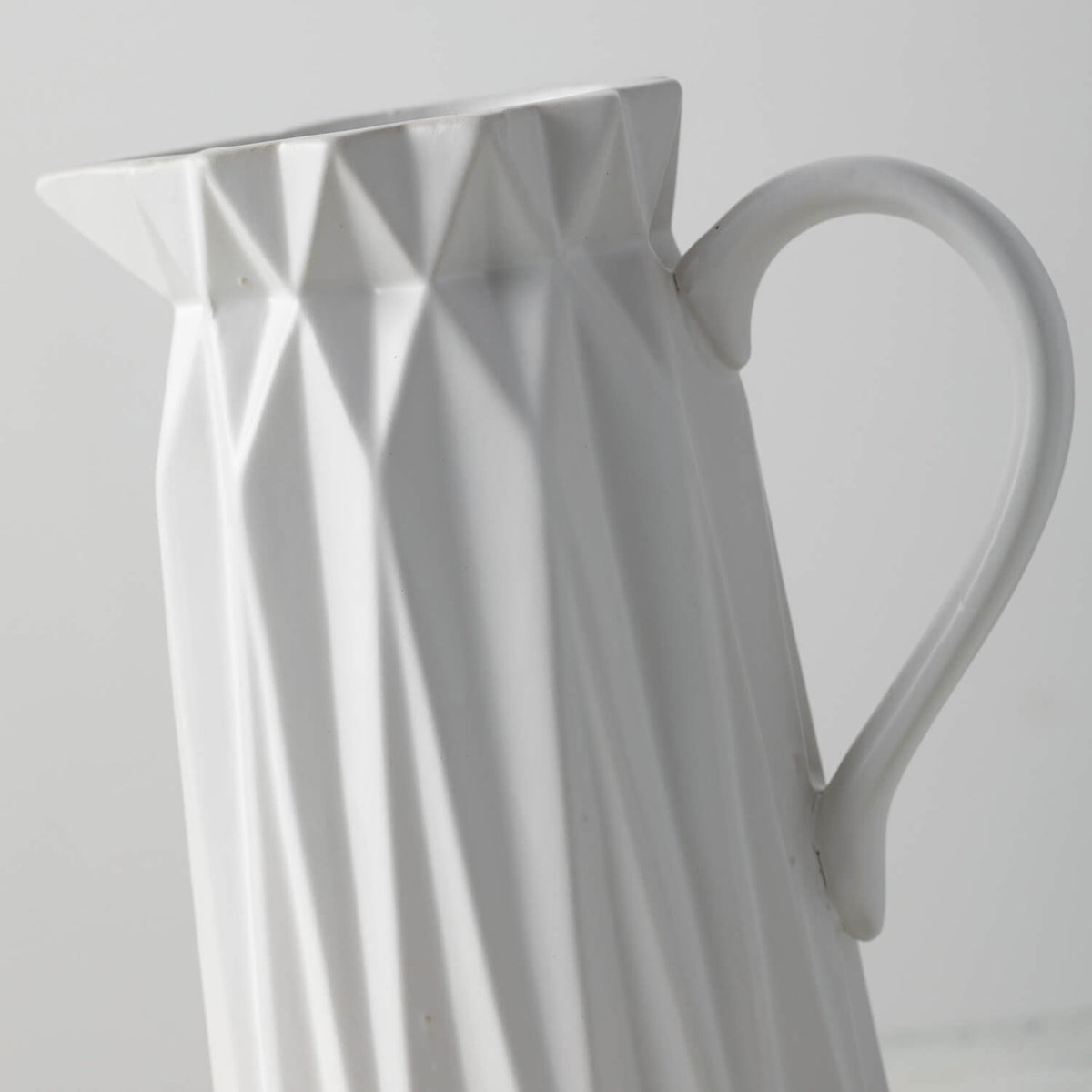 White Origami Geometric Pitcher Vase 9" - Modern Ceramic