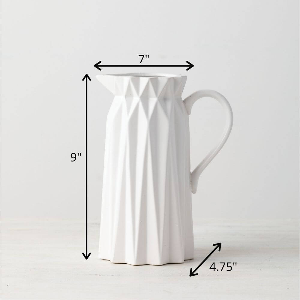 White Origami Geometric Pitcher Vase 9" - Modern Ceramic