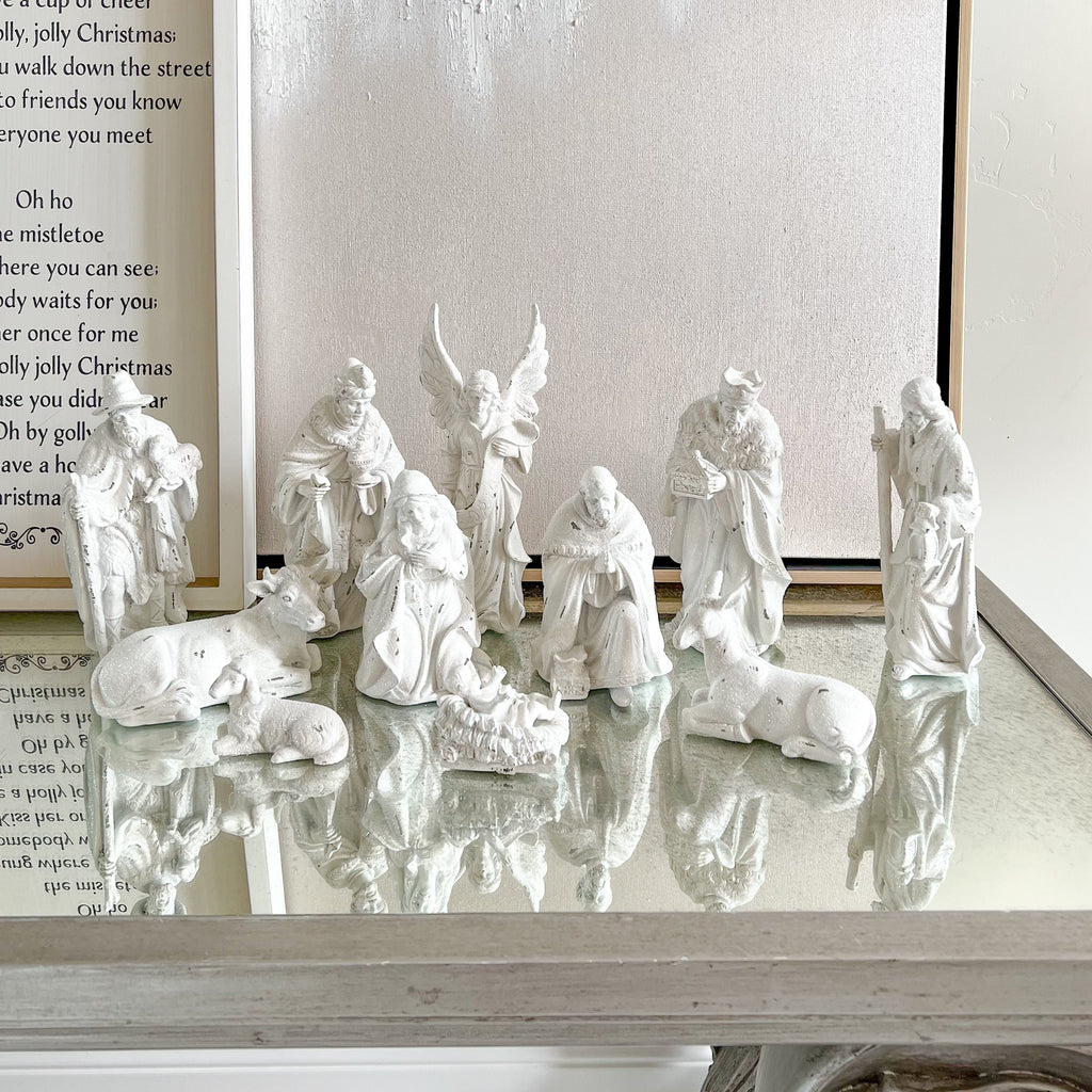 White Resin Sugared Nativity Set (12 Pieces)