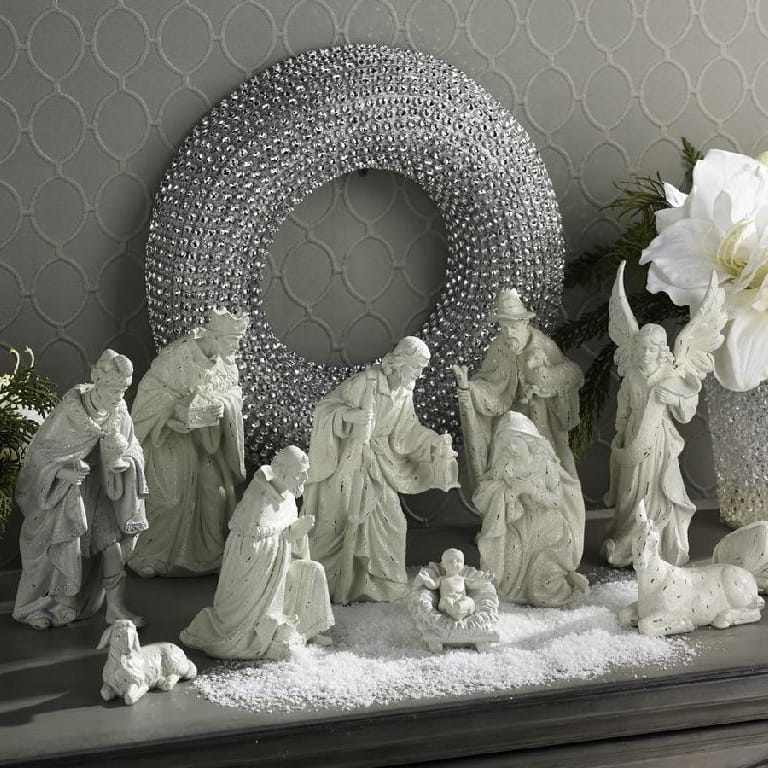 White Resin Sugared Nativity Set (12 Pieces)
