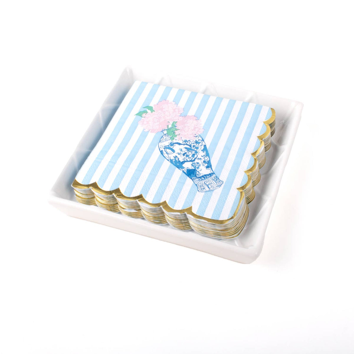 White Textured Ceramic Beverage Napkin Tray 6.25" x 6.25"