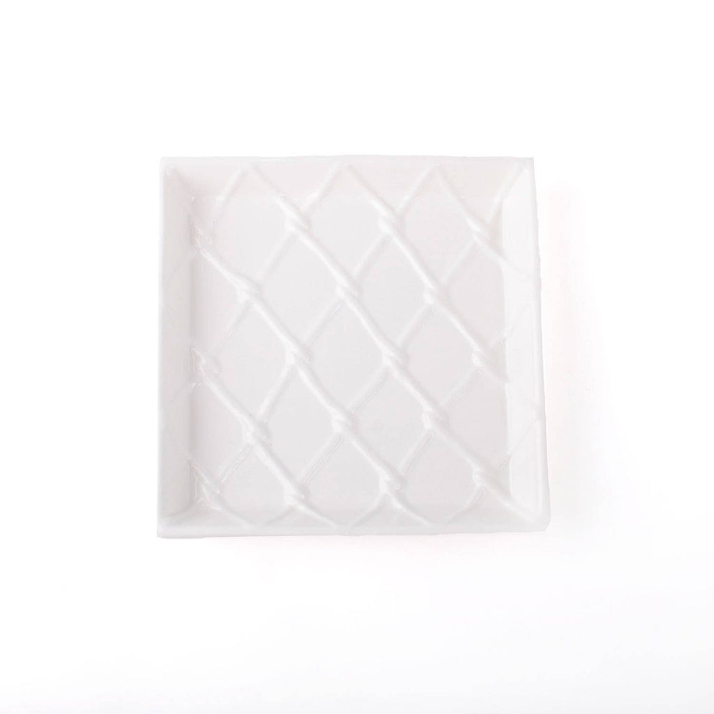 White Textured Ceramic Beverage Napkin Tray 6.25" x 6.25"