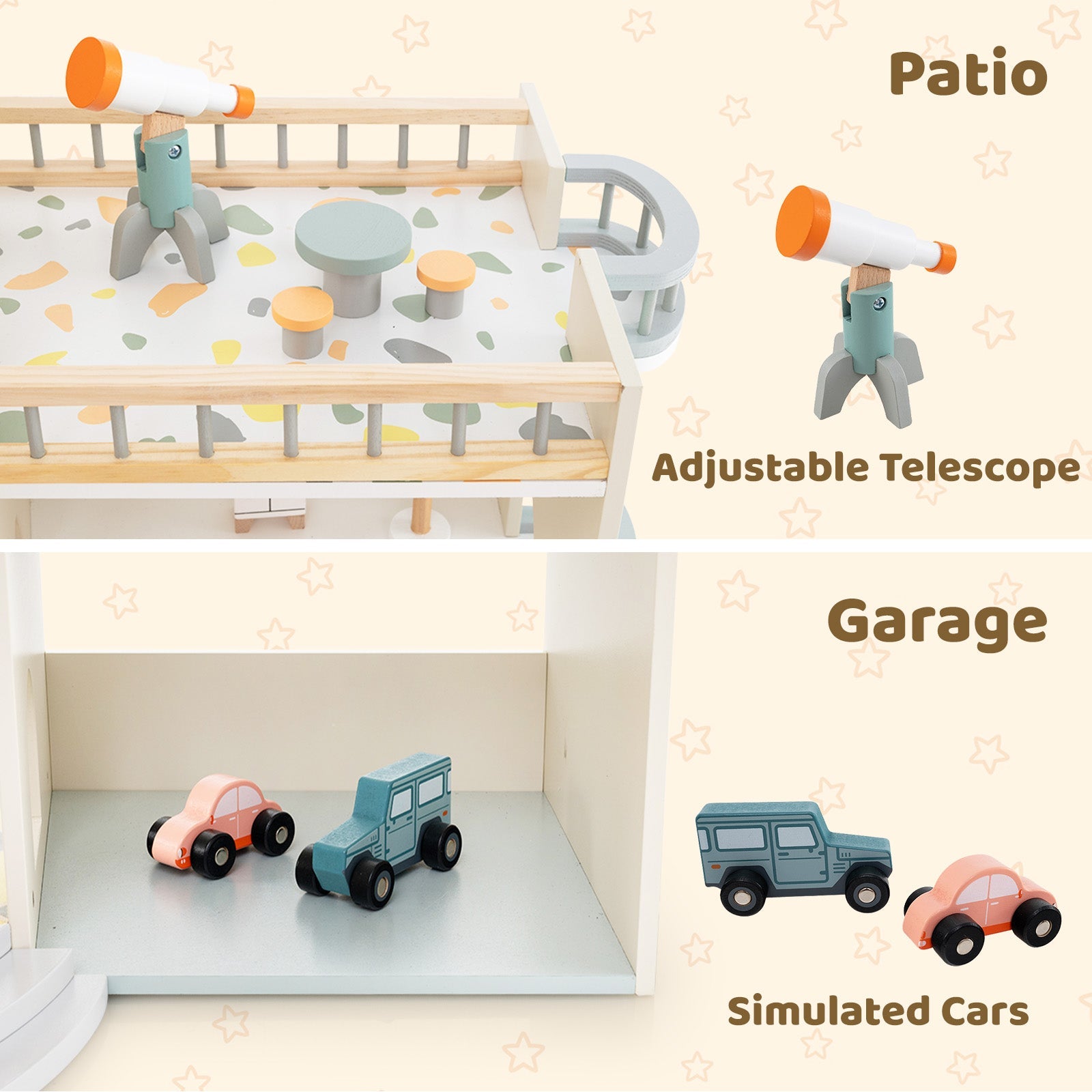 Wooden Corner Dollhouse Playset with 41 Pieces of Accessories for Kids 3+ Years Old-Orange