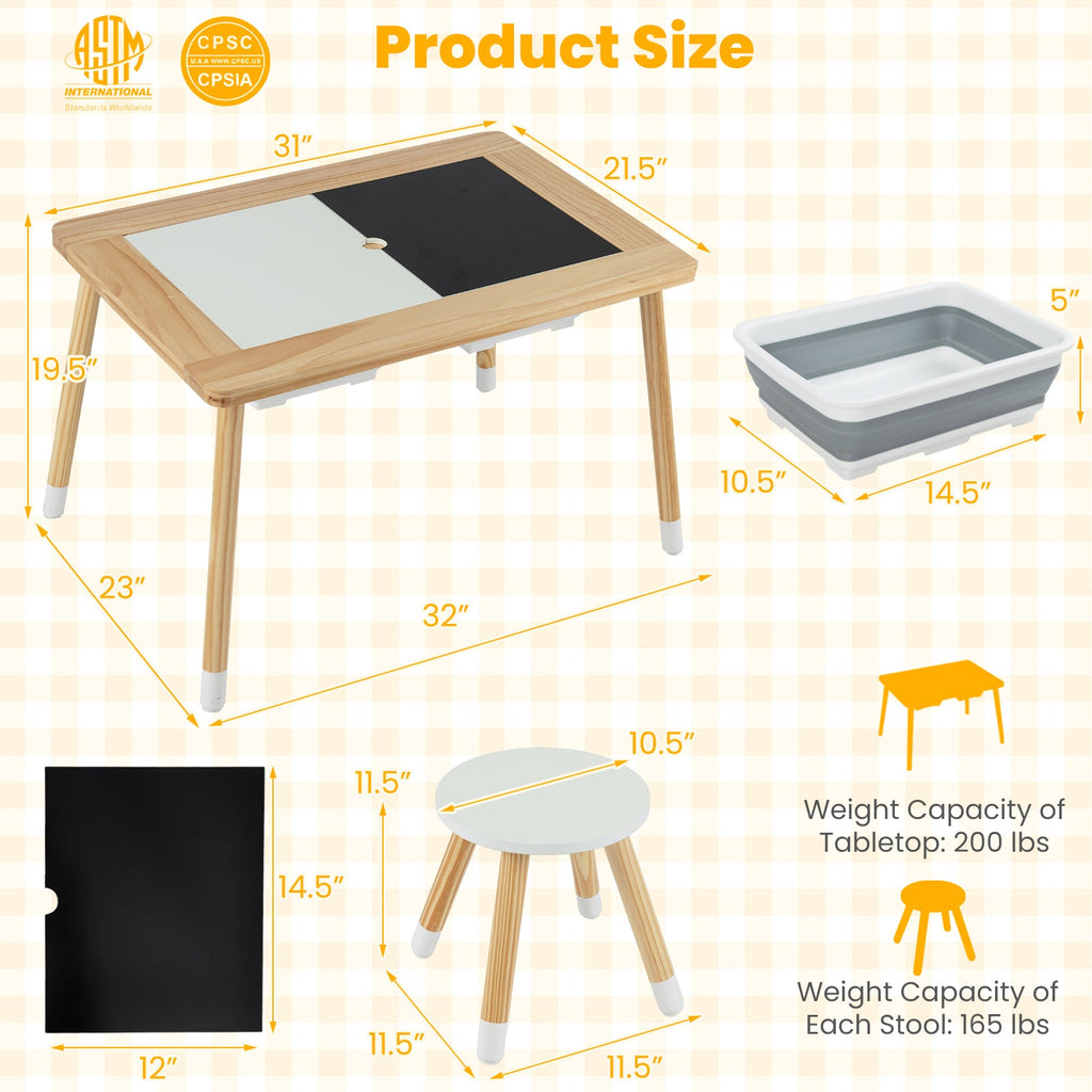 Wooden Kids Activity Table Set with Double-Sided Boards-Natural