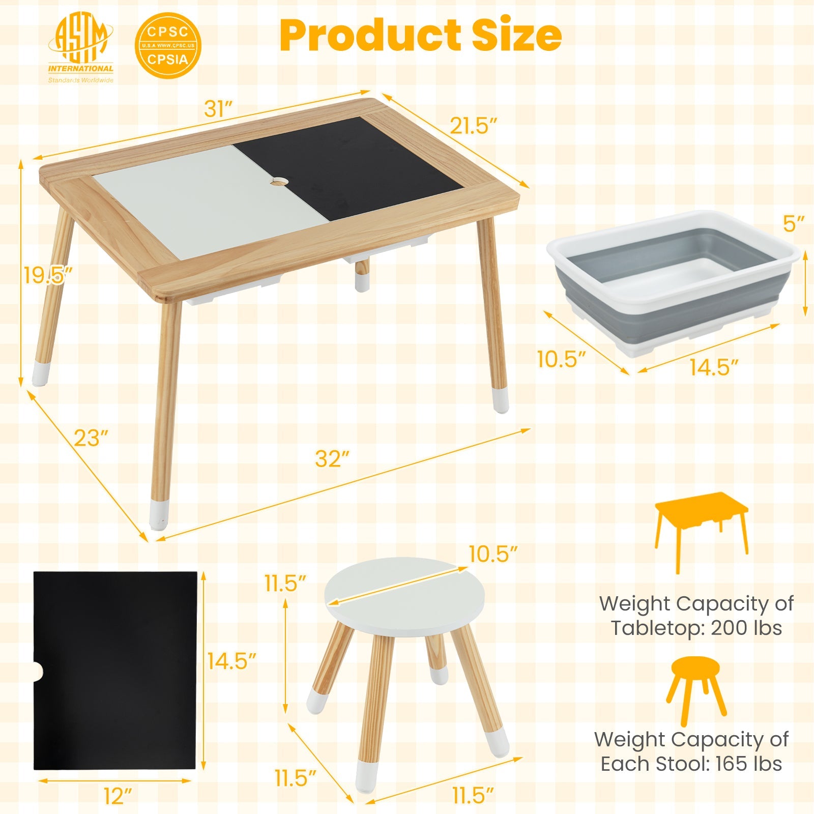 Wooden Kids Activity Table Set with Double-Sided Boards-Natural
