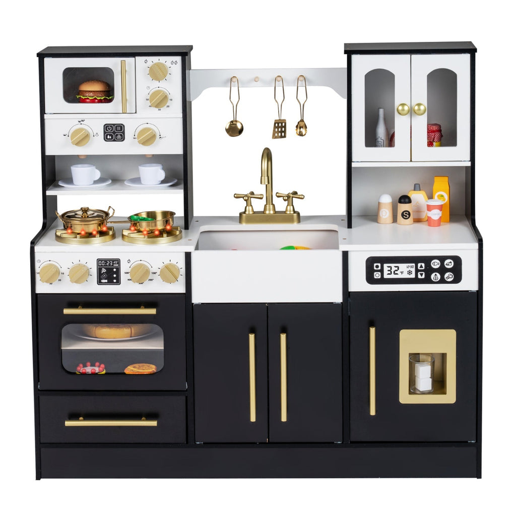 Wooden Kids Kitchen Playset with Realistic Lights and Sounds