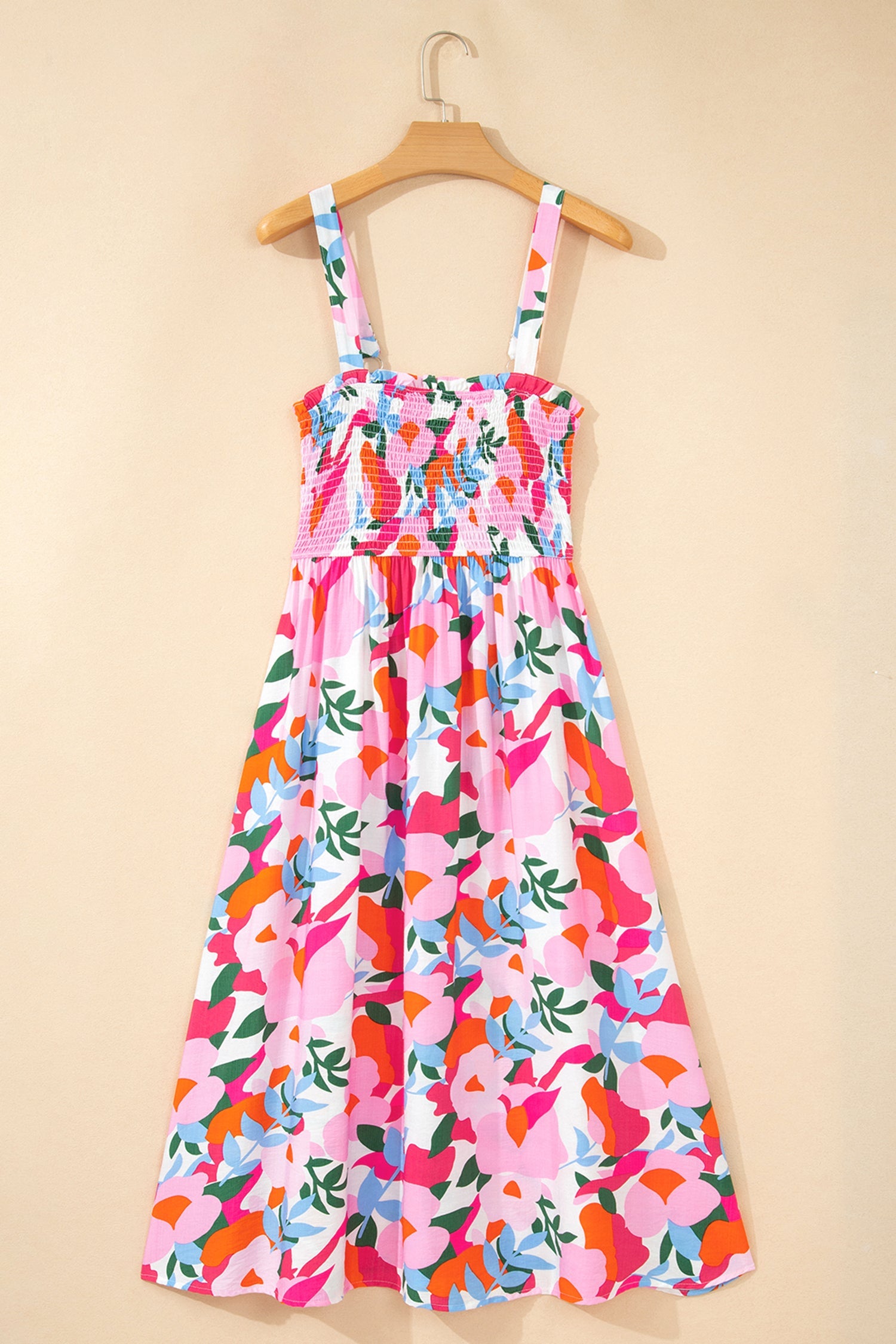 Abstract Floral Smocked High Waist Maxi Sundress