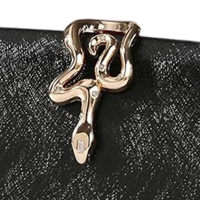 Dreubea Womens Black Gold Snake Detachable Chain Clutch Crossbody Handbag