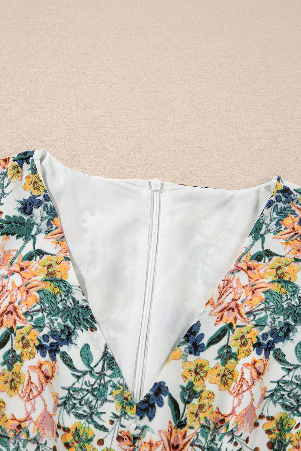Floral 3/4 Sleeve V-Neck High Waist Ruffle Dress