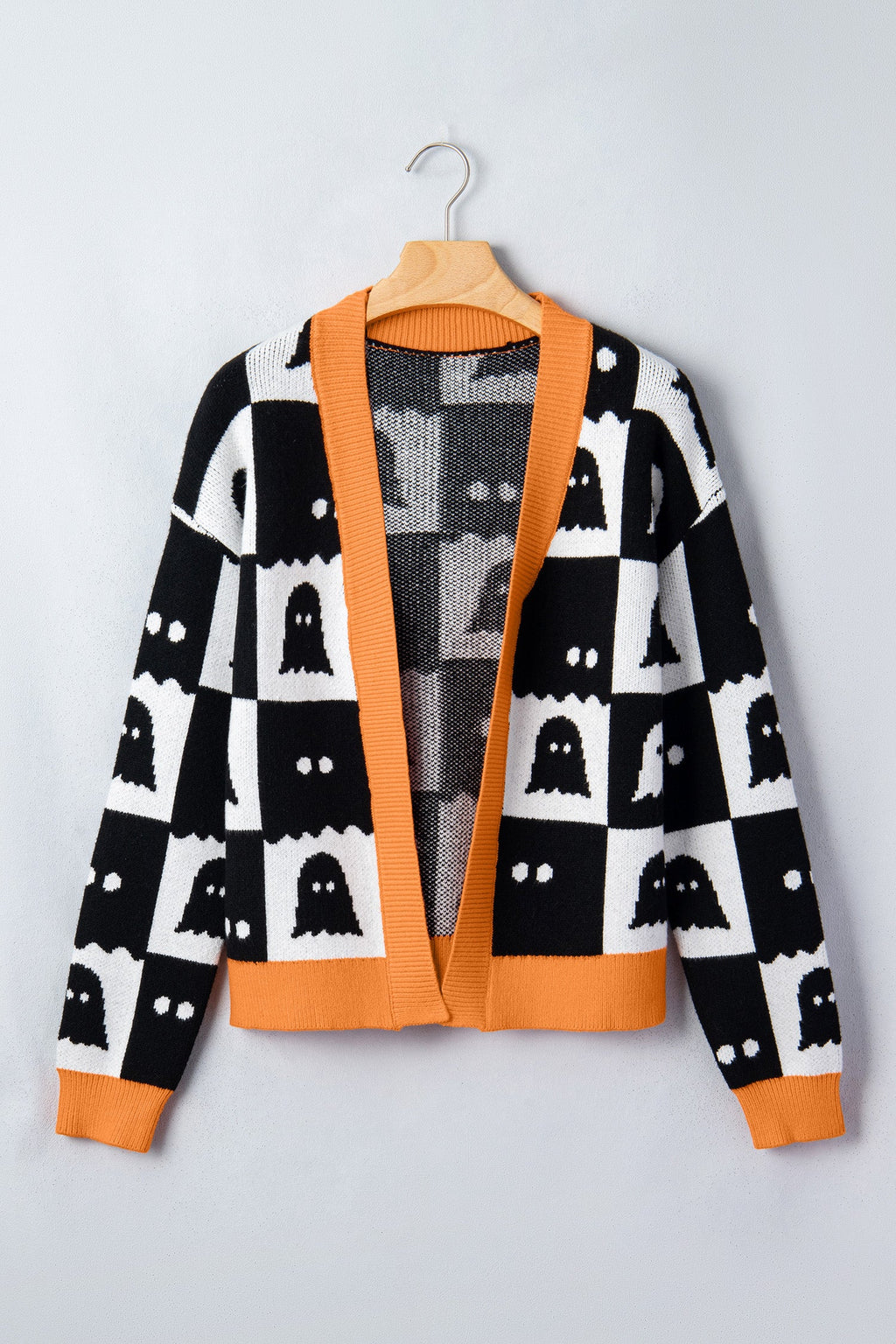 Halloween Ghost Colorblock Drop Shoulder Knit Cardigan