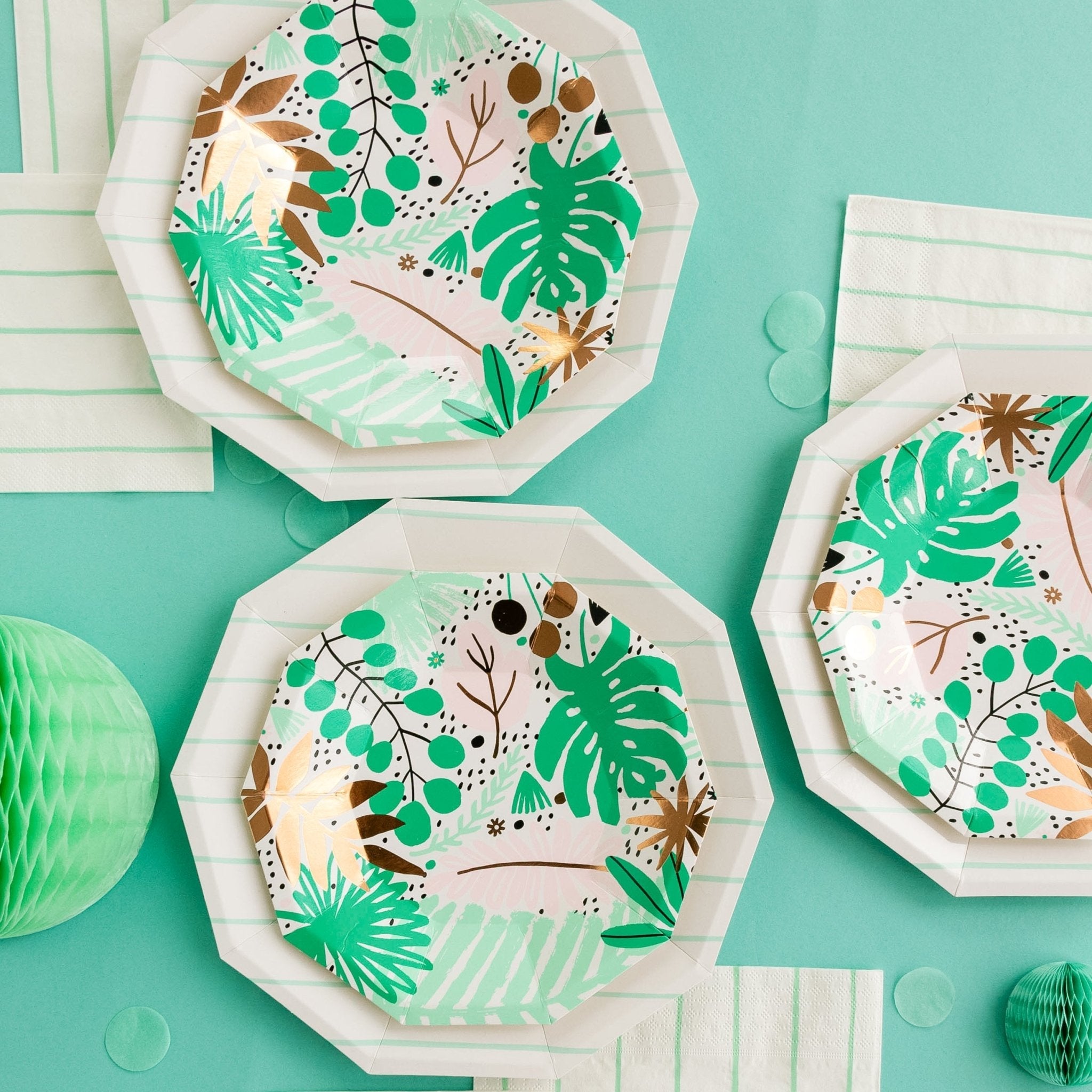 Aqua Green Striped Paper Napkins