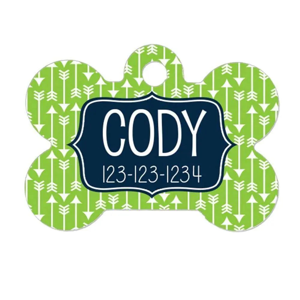 Arrow Dog Name Tag - Lime Green Navy Blue