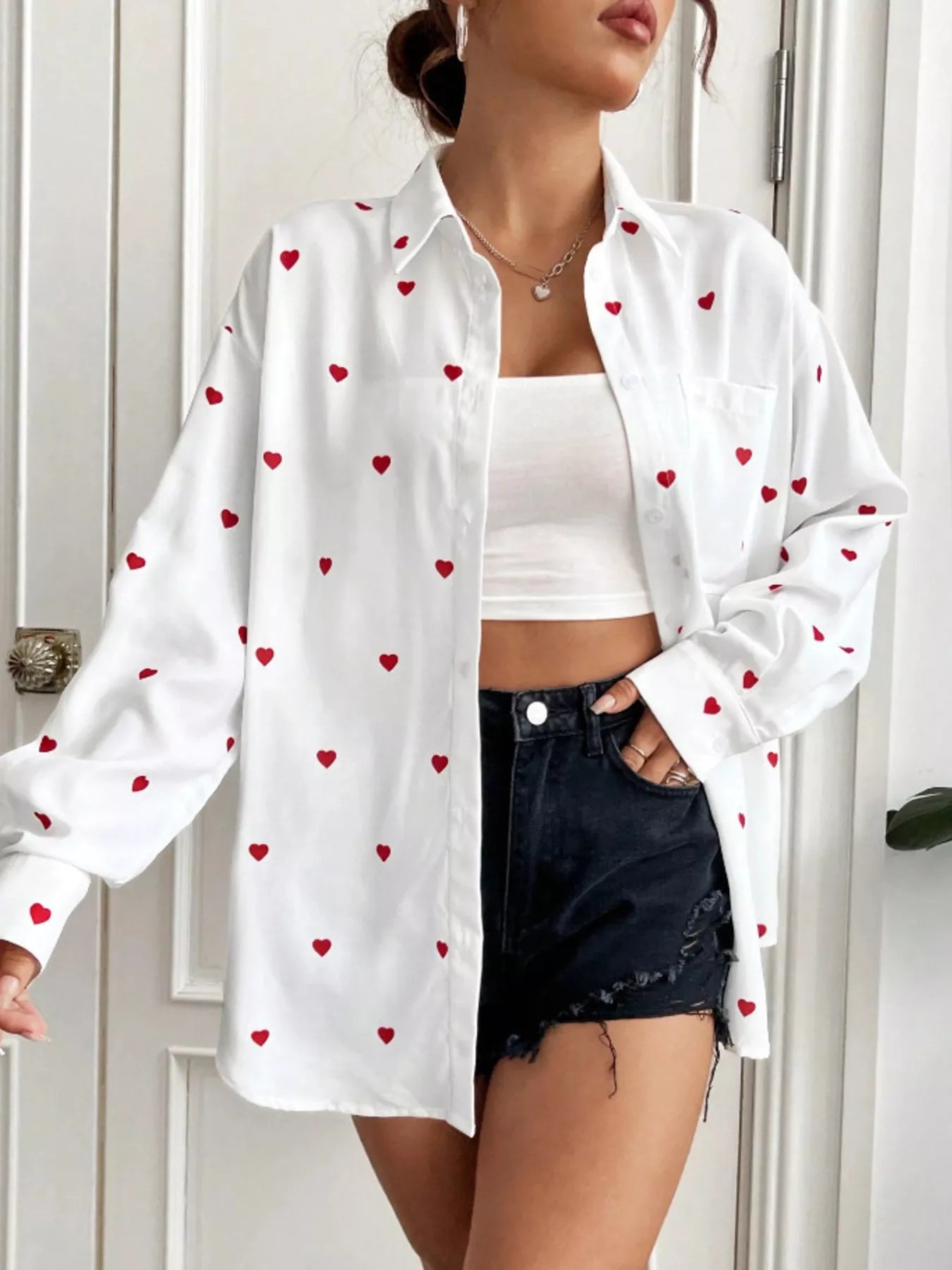 Heart Button Up Oversized Shirt