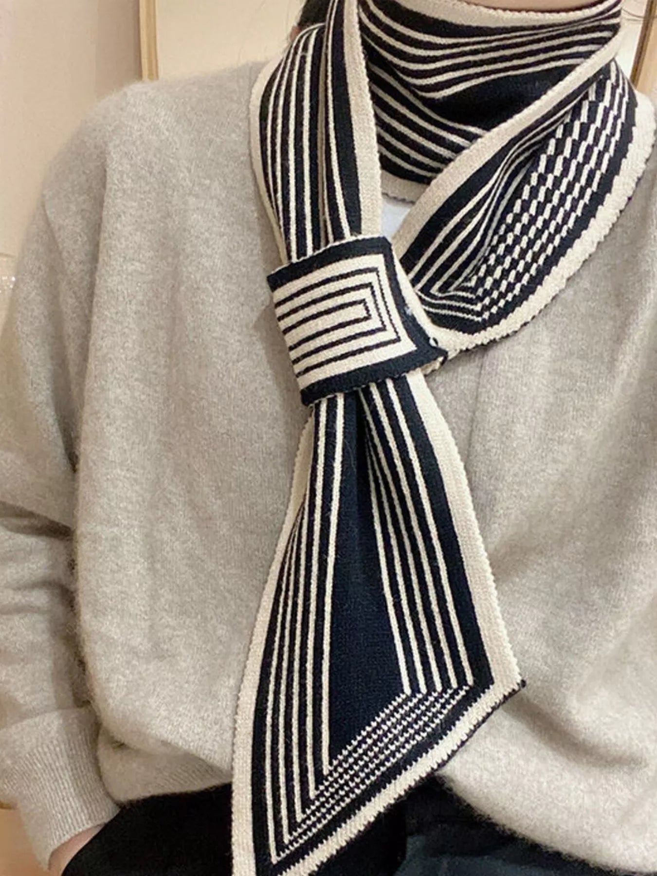 Striped Knitted Winter Scarf