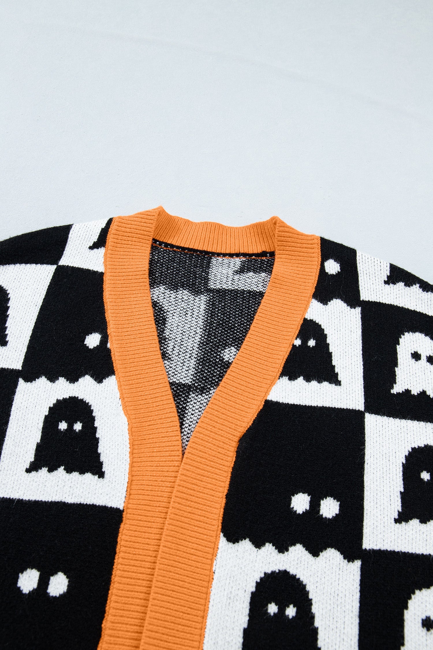Halloween Ghost Colorblock Drop Shoulder Knit Cardigan