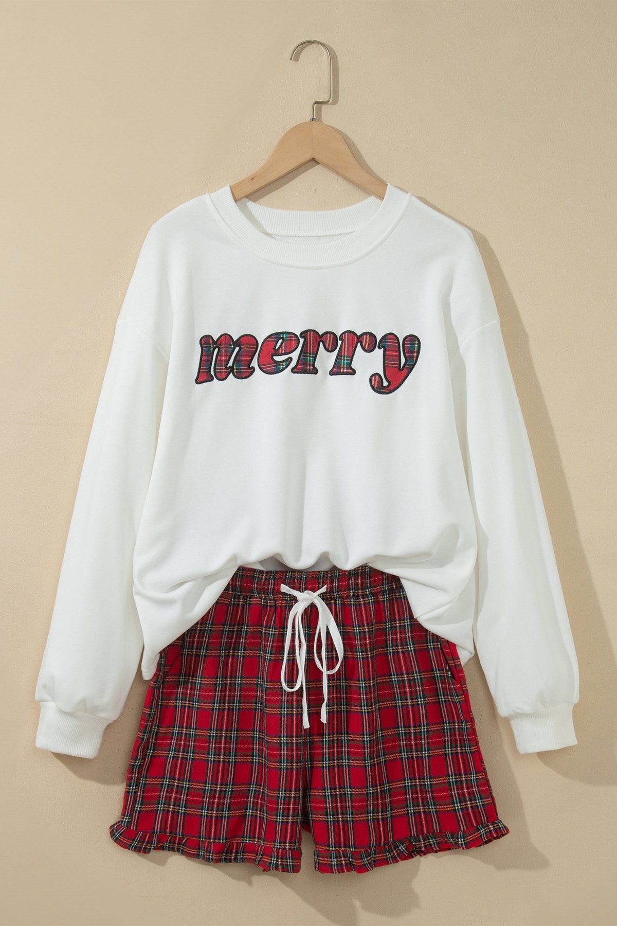 Christmas MERRY Graphic Top & Plaid Ruffle Shorts Set