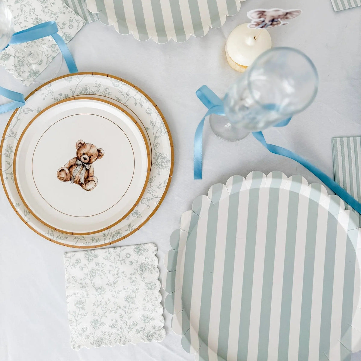 Baby Bear Plush Light Blue Dessert Plates, 12pcs