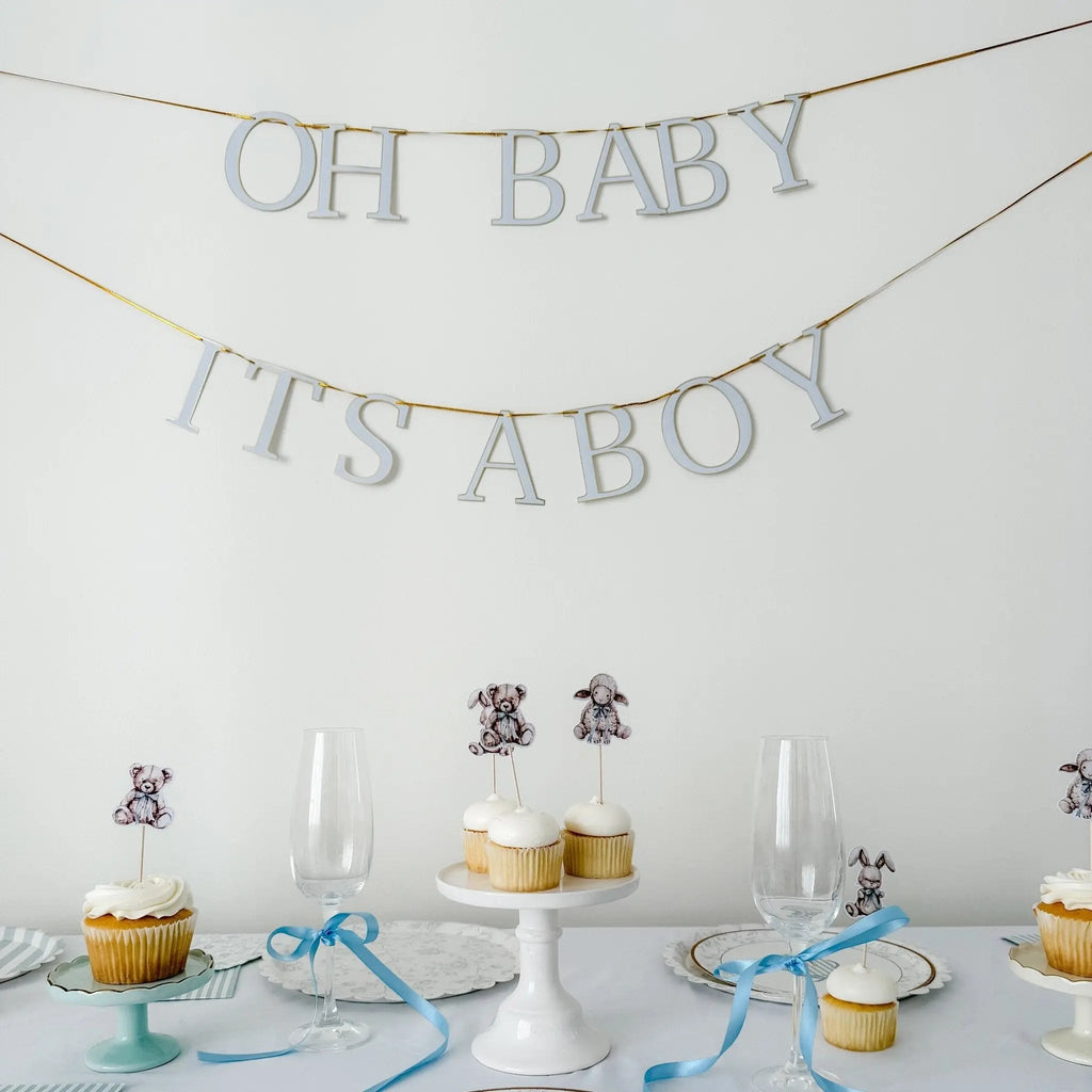 Baby Shower Banner Set – Light Blue & Gold Foil