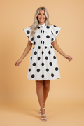 Polka Dot Half Button Ruffle Sleeve Mini Dress