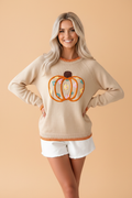 Pumpkin Floral Embroidered Round Neck Sweater