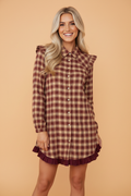 Plaid Patchwork Ruffle Long Sleeve Mini Dress