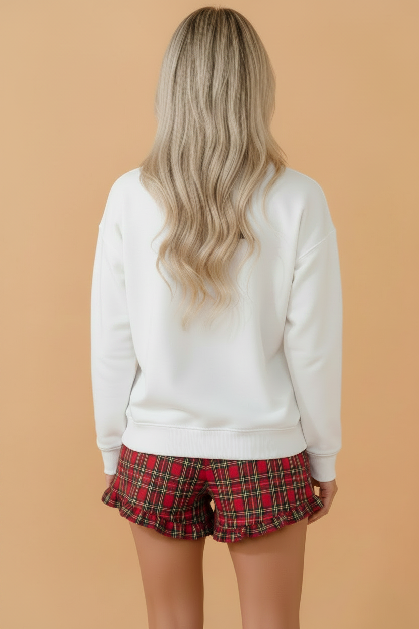 Christmas MERRY Graphic Top & Plaid Ruffle Shorts Set