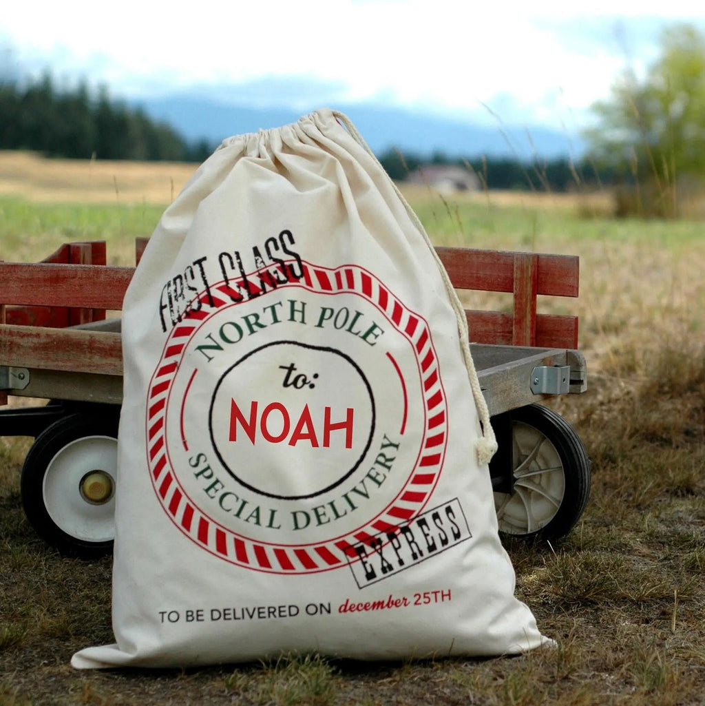 Personalized Santa Sack - Custom Canvas Christmas Gift Bag With Drawstring