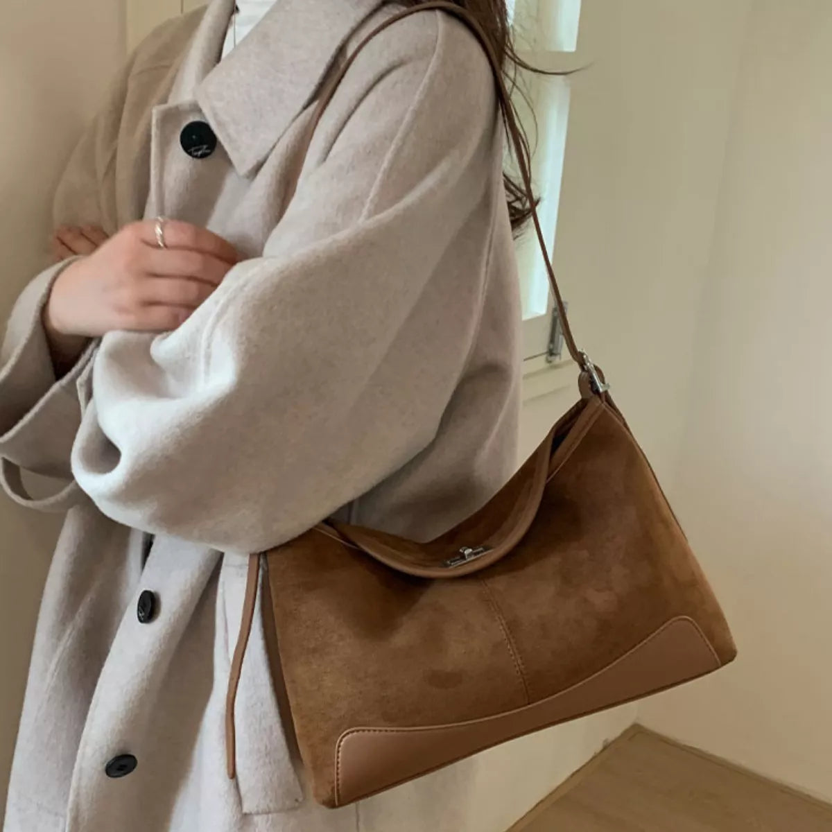 Suede Crossbody Bag with Adjustable Strap