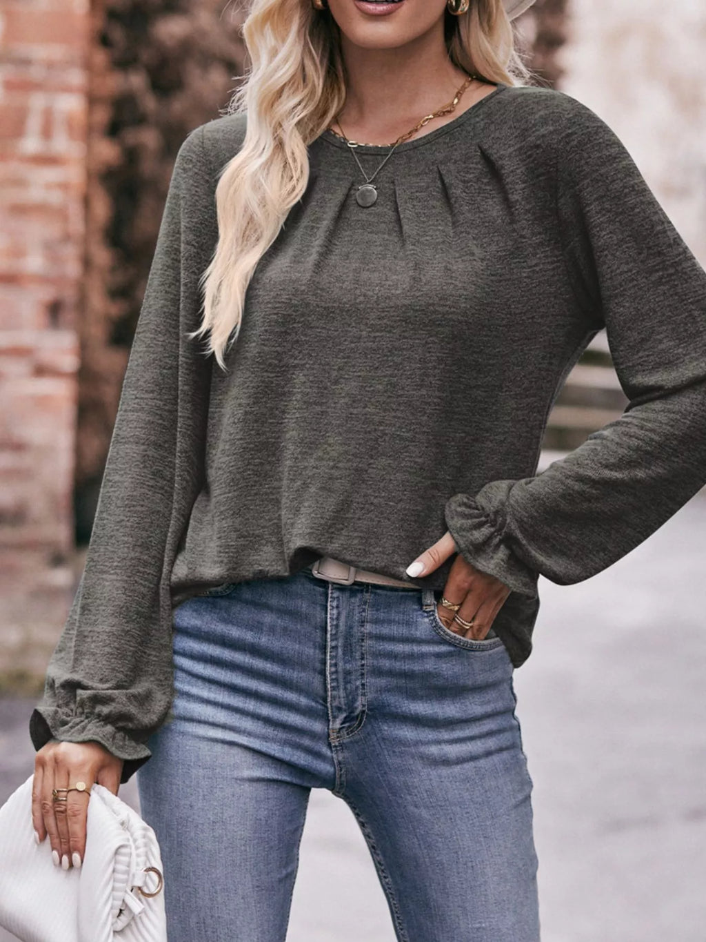 Ruffle Cuff Long Sleeve T-Shirt