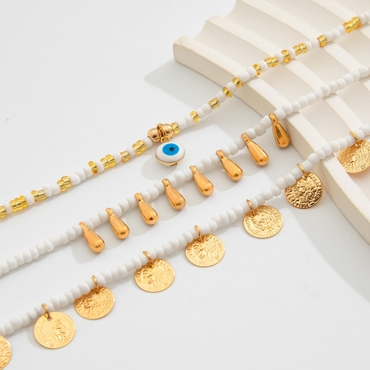 Ethnic Ocean Style Rice Bead Beach Round Water Drop Tassel Anklet