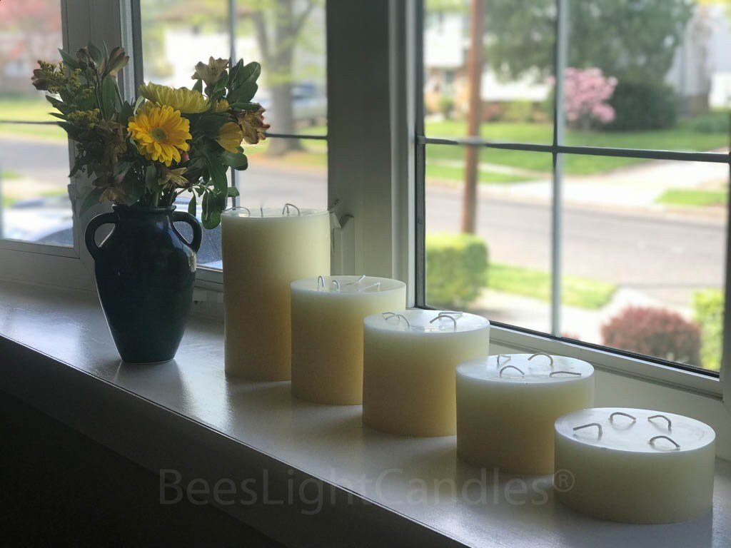 Giant 6 Inch Wide White Beeswax 4 Wick Candles