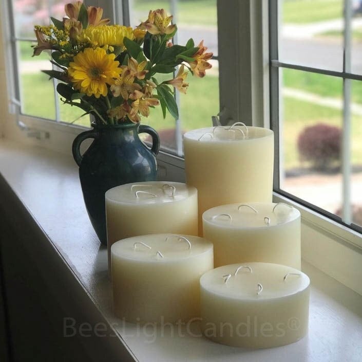 Giant 6 Inch Wide White Beeswax 4 Wick Candles