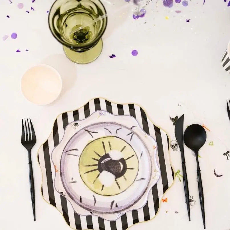 Black & White Striped Paper Party Plate (12pcs)