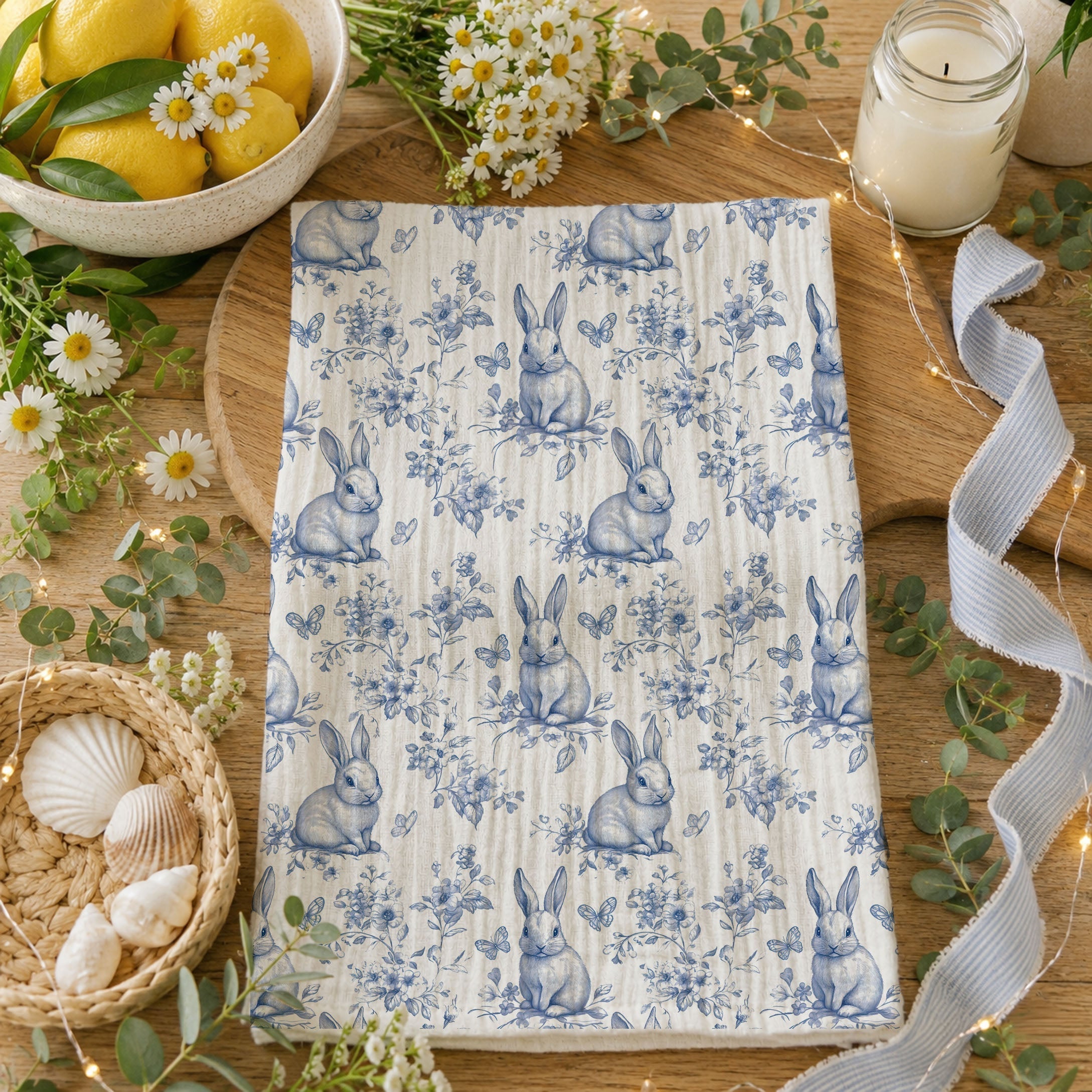 Blue Toile Towel