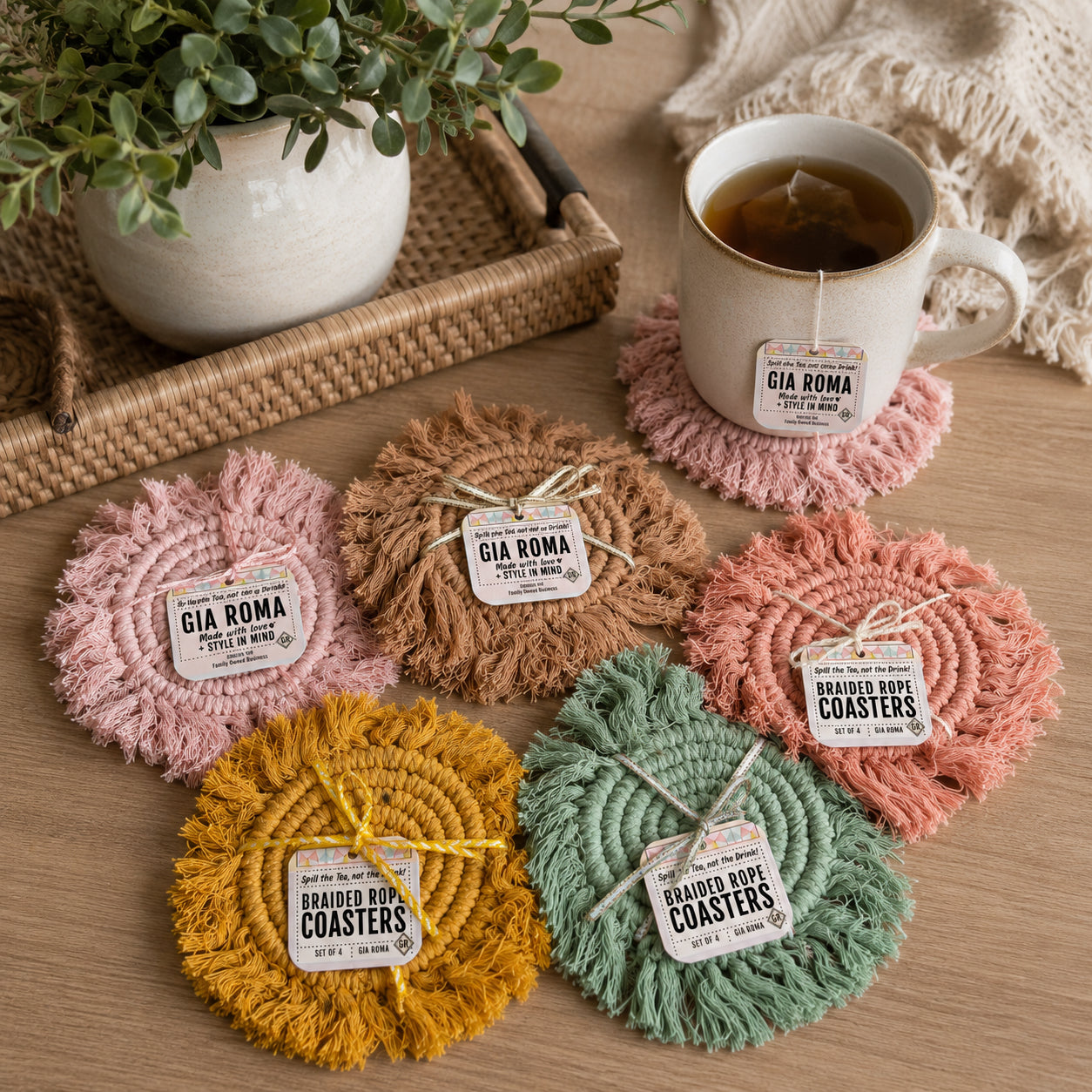 Pastel Braided Tassel Coasters