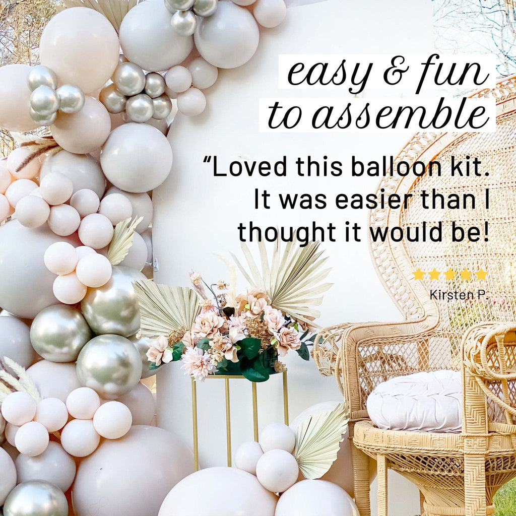 Neutral Boho Balloon Garland Kit – Linen, Gray, Gold, White