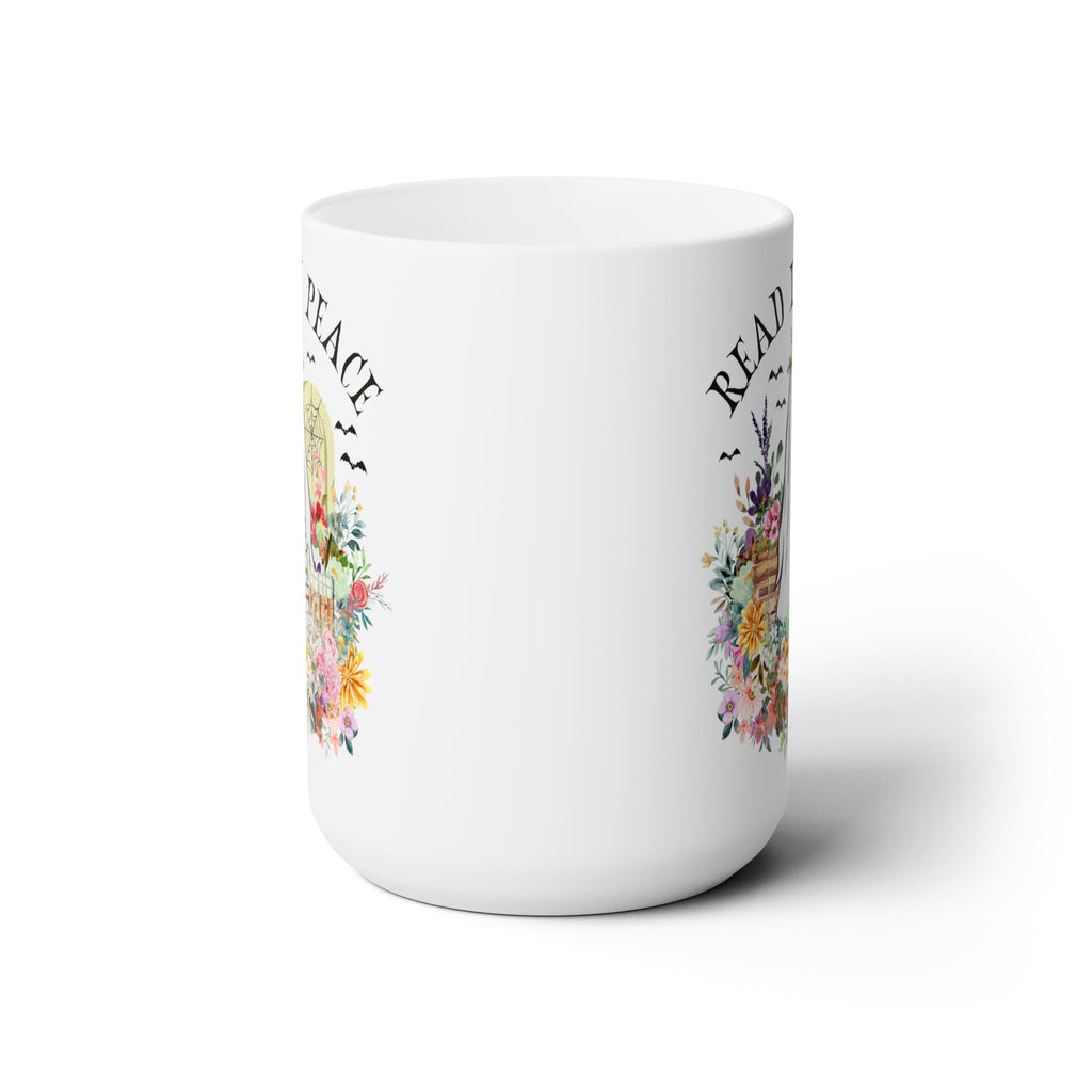 Bookish Floral Ghost Coffee Mug for Halloween: 15 Oz Coffee Cup for Reader