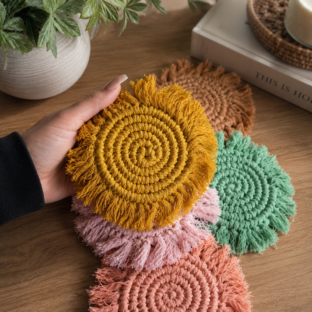 Pastel Braided Tassel Coasters