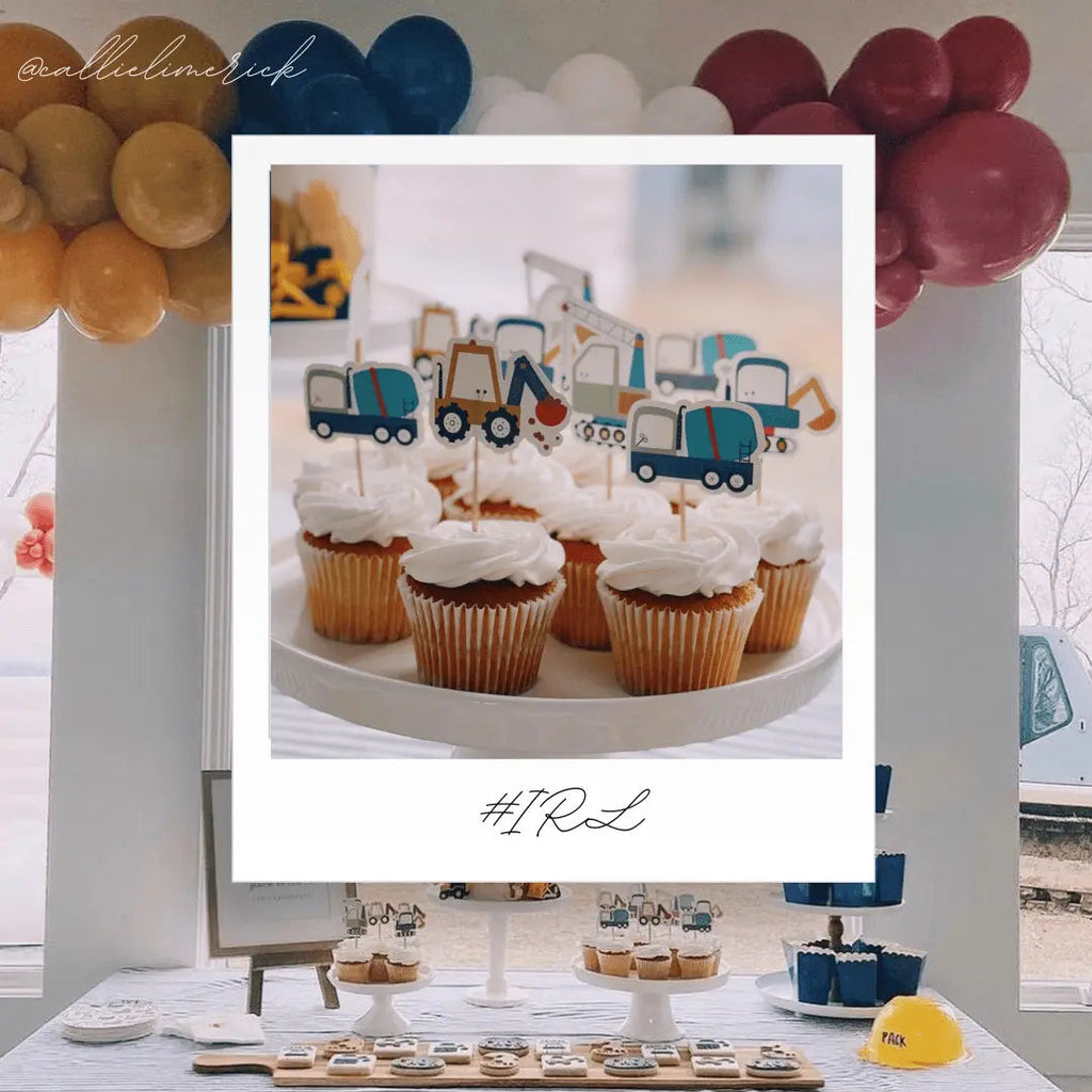 Construction Builder Birthday Cupcake Toppers (8pcs)