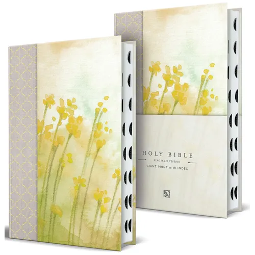 KJV Holy Bible, Giant Print Large Format, Hardcover Yellow Floral Design with Cloth with Ribbon Marker, Red Letter, and Thumb Index - Hardcover