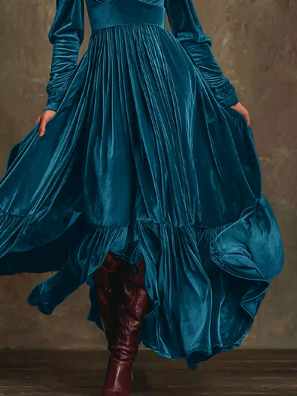 Velvet Deep V-Neck Maxi Dress