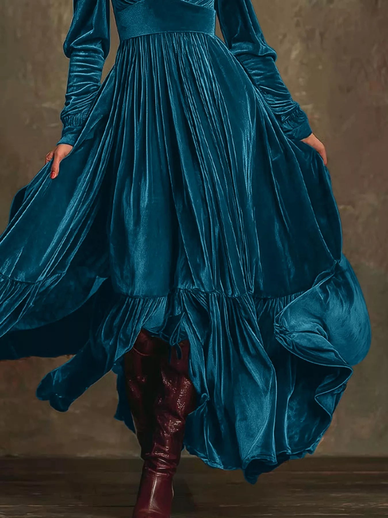 Velvet Deep V-Neck Maxi Dress